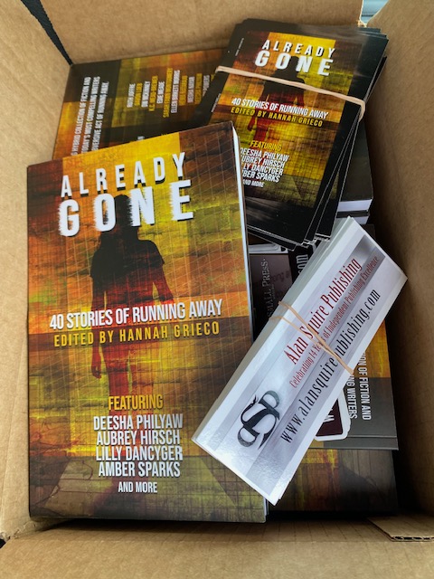 Heading to the @barrelhouse conference tomorrow with this big beautiful box of book, bookmarks, postcards, and stickers. I LOVE this organization and the great people who run it. And this anthology, edited by @writesloud, is all that.