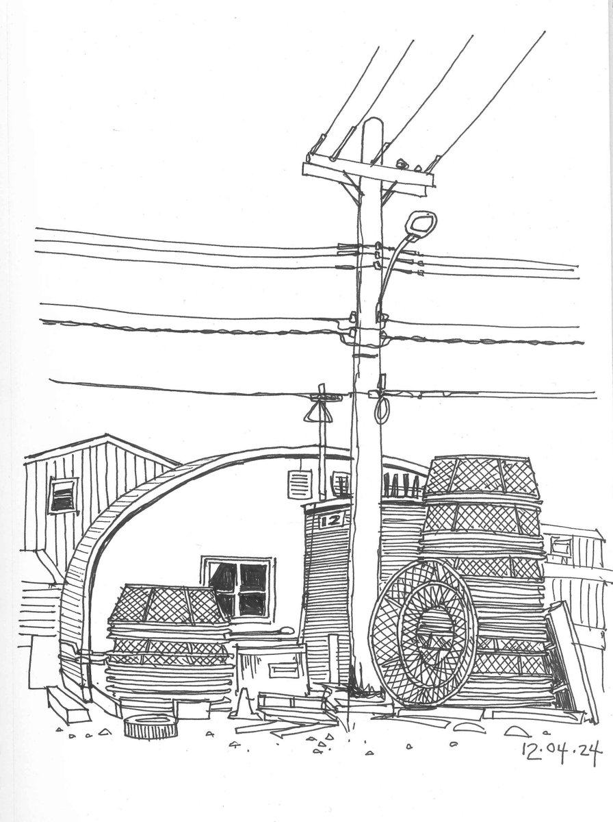 40/103 Crab(?) fishing traps at Fisherman's Cove

#draw #drawing #sketch #sketching #linedrawing #penandink