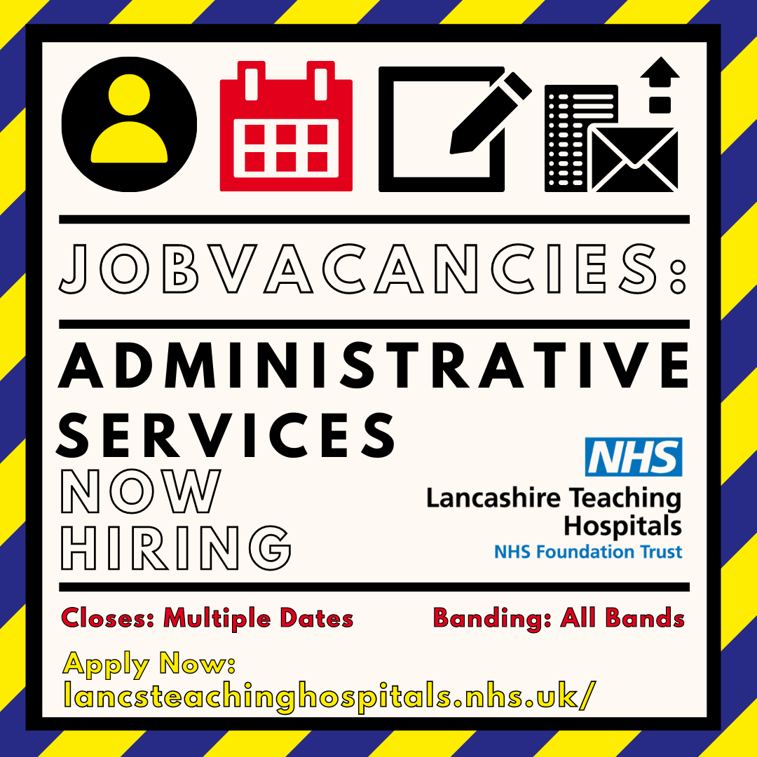 Looking for a new challenge? Job Vacancies: Administrative Services @LancsHospitals See our Admin job vacancies here: bit.ly/3PjW9vw 💷Salary: All Bandings ⏰Closing Date: Multiple Find the right job for you and apply today!