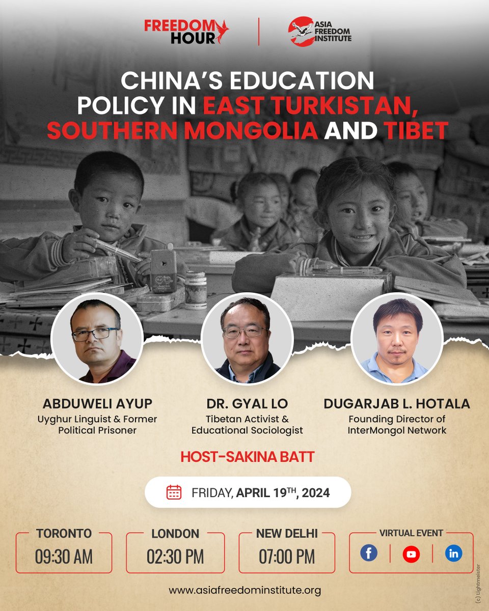 The Chinese Government’s policy of complete assimilation of Mongolian, Tibetan and Uyghur communities is being carried out most insidiously through its education policy which many have alleged constitutes cultural genocide. asiafreedominstitute.org/our-event/chin…