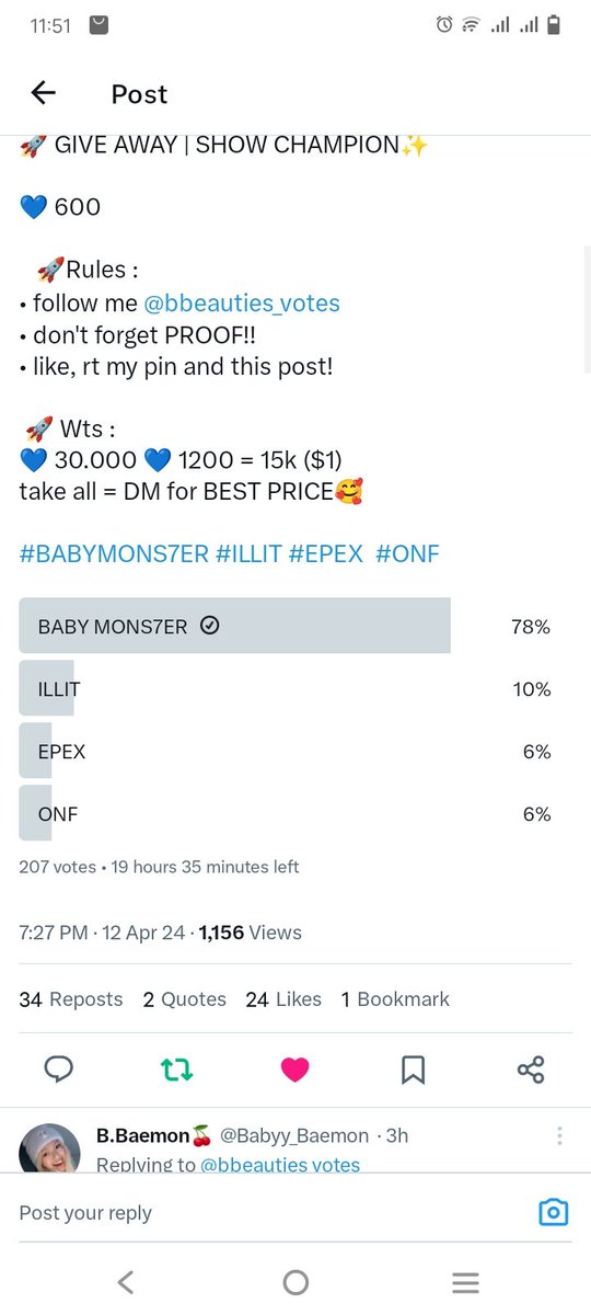 @bbeauties_votes FOR #BABYMONSTER