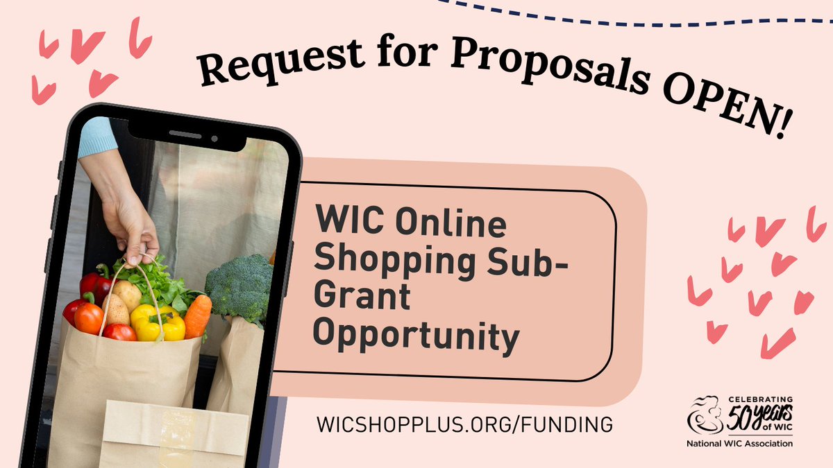 #WIC Online Shopping Sub-grant Project Request for Proposals (RFP) 🛒 WIC State agencies, including WIC Indian Tribal Orgs and territories, can submit proposals for sub-grant funding to implement WIC online shopping projects! Learn more ➡️ wicshopplus.org/funding