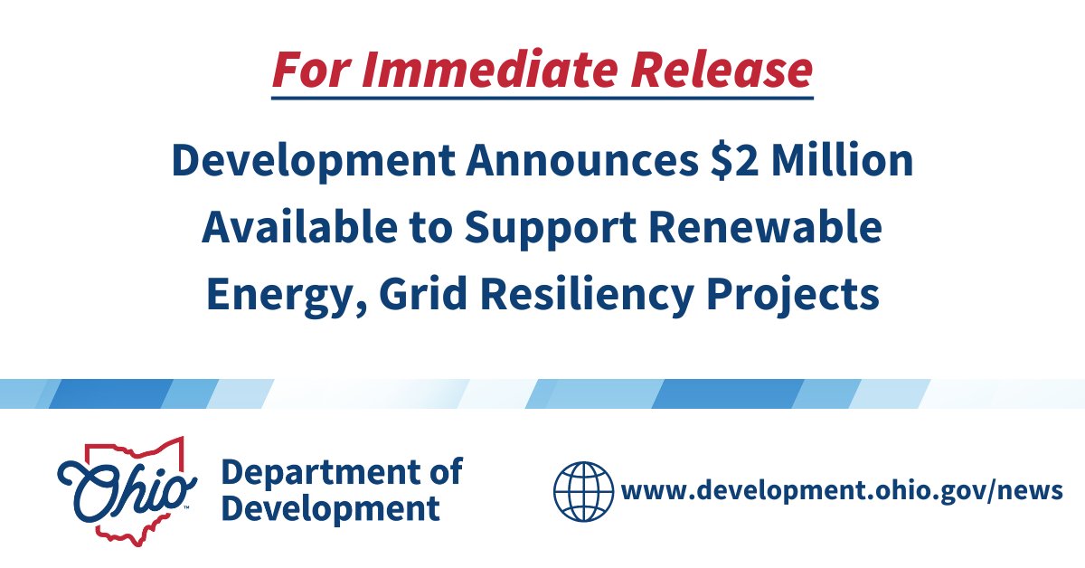 The Ohio Department of Development today announced $2 million in grant funding is now available to help strengthen electric grid resiliency and support renewable energy projects across the state. Read More: bit.ly/4cYanOH