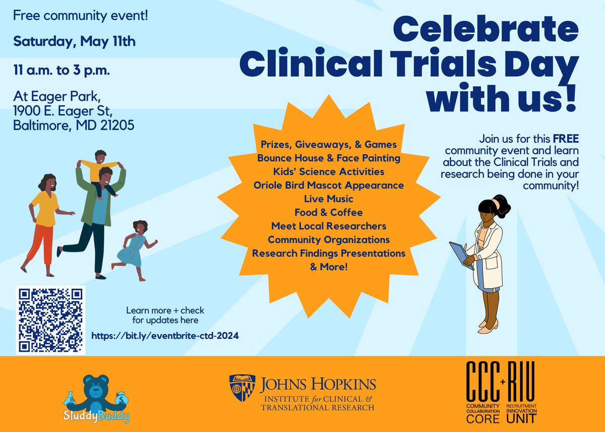 We're only a few weeks away from @ictrjhu  2nd Annual #ClinicalTrialsDay, on May 11th,  11 AM-3 PM. 

Guess who's stopping by? The @Orioles Bird! 

Spread the word and mark your calendars for a fun day of Prizes, Giveaways, Games & More!