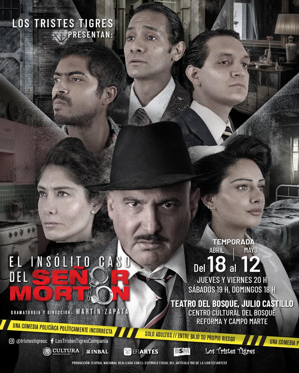 “El insólito caso del sr. Morton” De @tristestigresc Teatro Julio Castillo del @CCB_INBAL Del 18 de abril al 12 de mayo; los jueves y viernes a las 20 horas, sábados a las 19 horas y domingos a las 18 horas. Boletos: 150 pesos, jueves de $30 y viernes de $45 (bicicletas).