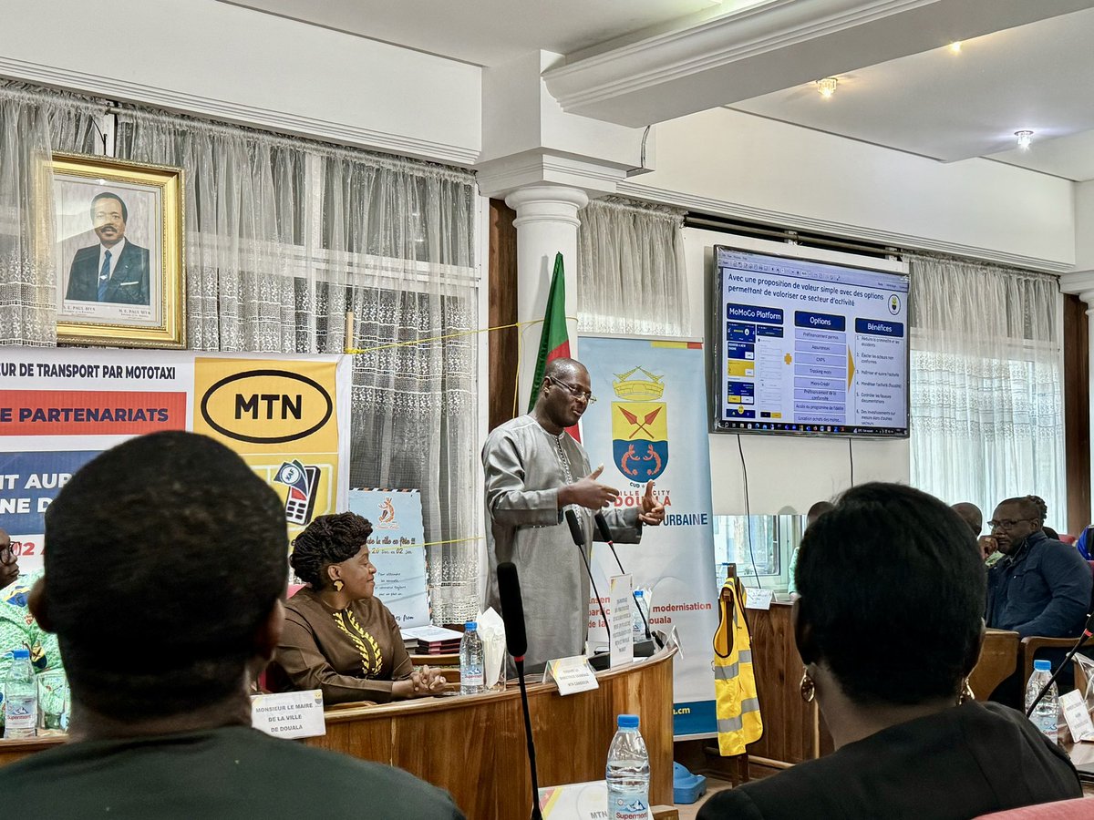 Presentation of the MoMoGo platform by @alainclaudenono, CEO of Mobile Money Corporation, @MTNGroup’s Mobile financial services subsidiary. This platform aims at enhancing the digitisation of the Transport sector in the Littoral region. #DoingGoodTogether