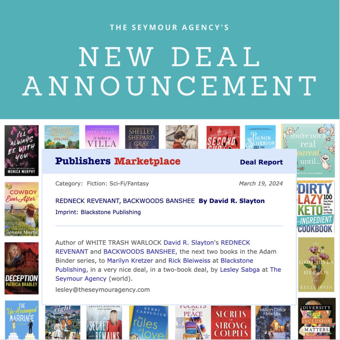 🌟New Deal Announcement🌟 Huge congrats to author David R. Slayton and agent Lesley Sabga on this two-book fantasy deal with Blackstone Publishing! We can’t wait to read more Adam Binder books! @drslayton @BlackstoneAudio @lesleysabga