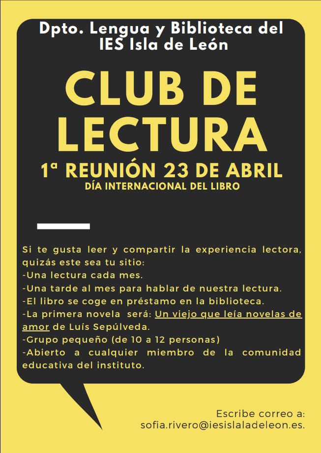 El 23 de abril, Dia Internacional del Libro, se inaugura el club de lectura del Isla. Si te gusta leer y te apetece compartir la experiencia lectora. Anímate.