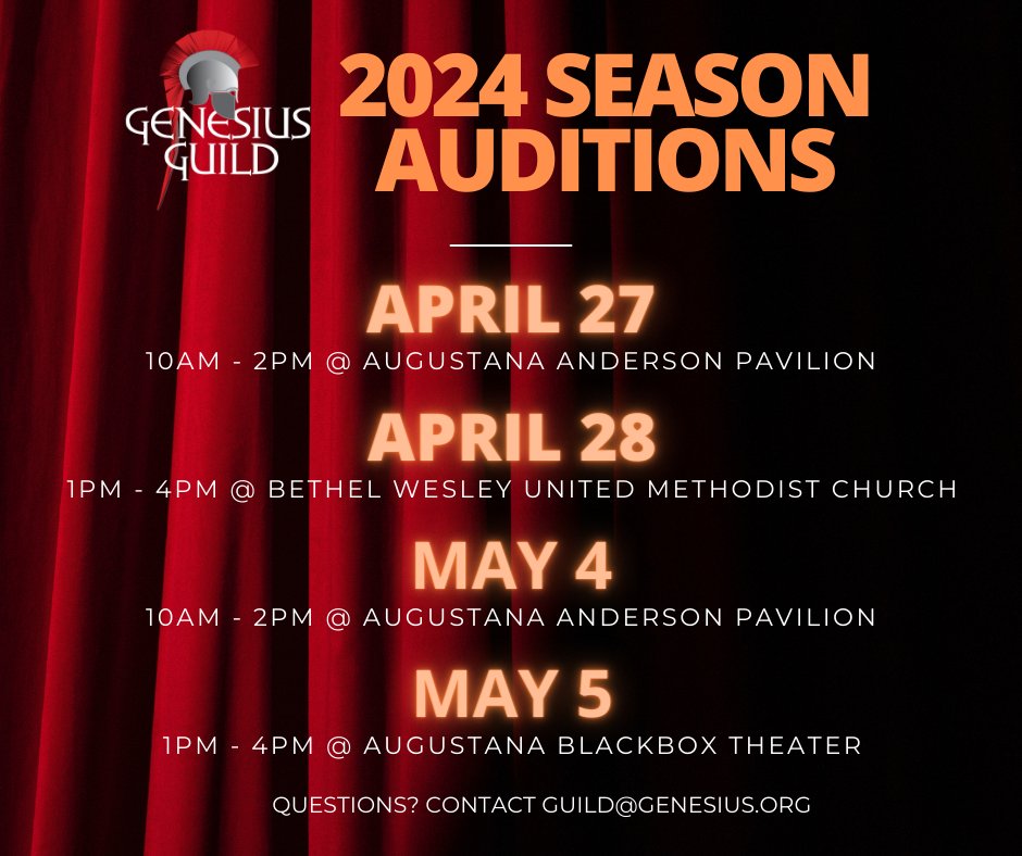 GenesiusGuild's tweet photo. THIS IS NOT A DRILL - we are actually announcing auditions!! Come join us in the park this summer as we put on another season of FREE theater in the Quad Cities. If you want to be on stage, then we want you! https://t.co/oU8JO1KA0D