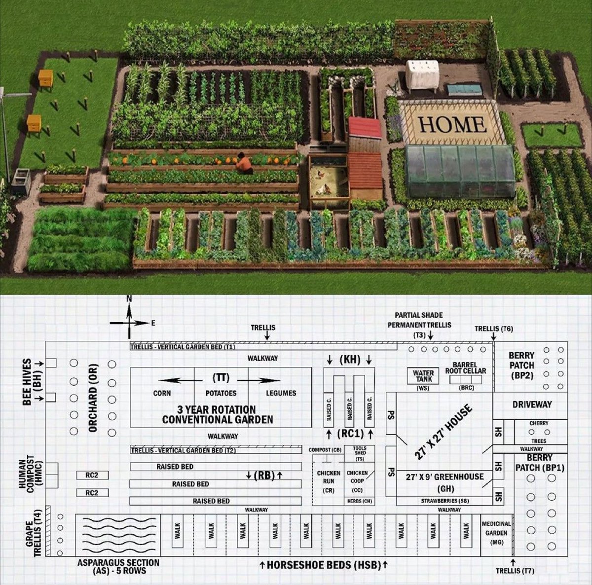 TheWarKitchen's tweet photo. How you could be self sufficient on 1/4 acre of land https://t.co/2AR4sLjsZw