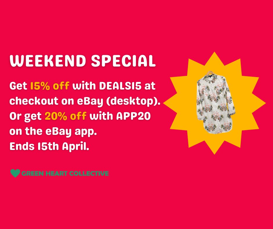 WEEKEND SPECIALS ✨ Get 15% off any item over £9.99 with DEALS15 at checkout on our eBay store (desktop). Or get 20% off any item over £9.99 with APP20 at checkout on our store via the eBay app. Ends 15th April. Shop here: ebay.co.uk/str/greenheart…