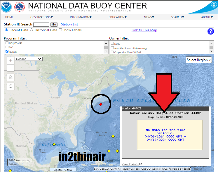In2ThinAir's tweet photo. 🛟🛟 BOUY Update!
We have many different type of Buoys that measure everything you can think of BUT with that said This image show that the ONLY #Tsunami Buoy that protects #NewYork and the Northeast coast has been offline since April 8th. THE DAY OF THE #solareclipe
What this has to do with the Eclipse I don't know but that date has had many things take place~! Tell me your thoughts! Why is this Buoy 'Offline' on These dates?!