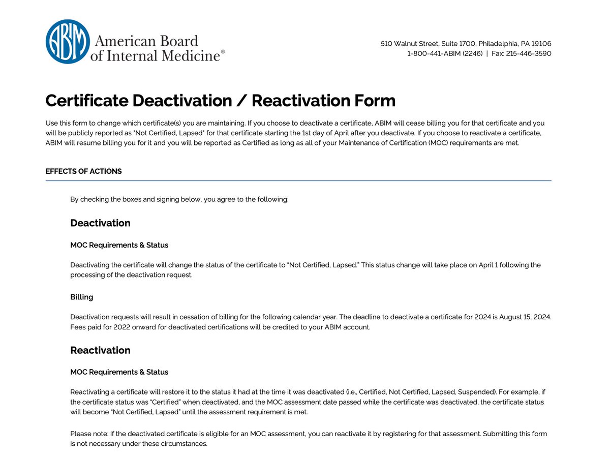 ABIM can you please add a deactivate board button to your lovely website? I can pay easily online (even in advance) to maintain my board yet I have to fill out this form and scan it in or fax to deactivate? WTF?