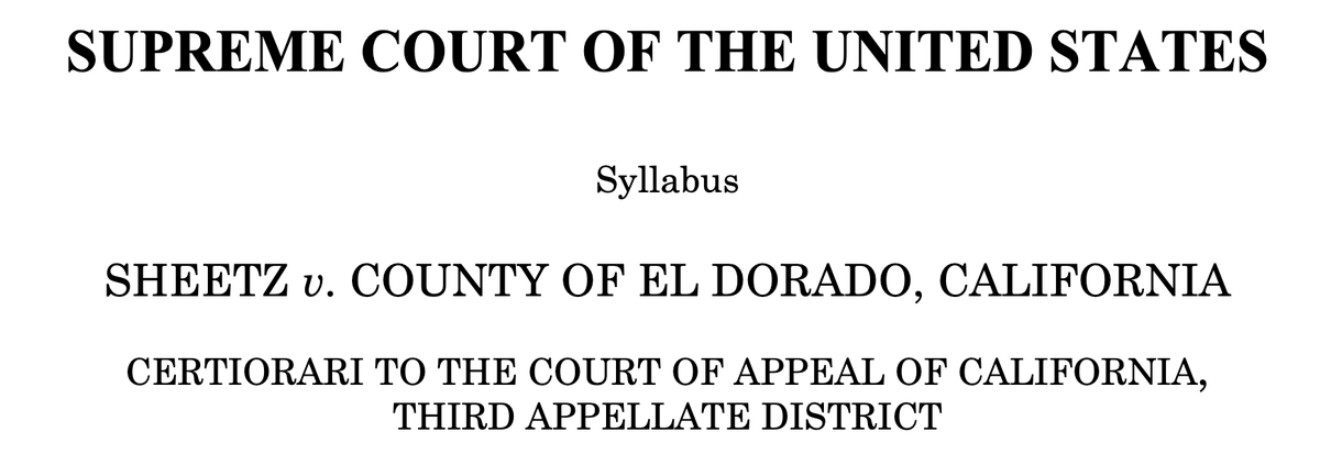 A unanimous Supreme Court agrees: the Nollan-Dolan test applies to impact fees/exactions whether they are imposed via legislation or ad hoc project reviews. This isn't as strong of a decision as I would have liked, but a step in the right direction. 🧵 supremecourt.gov/opinions/23pdf…