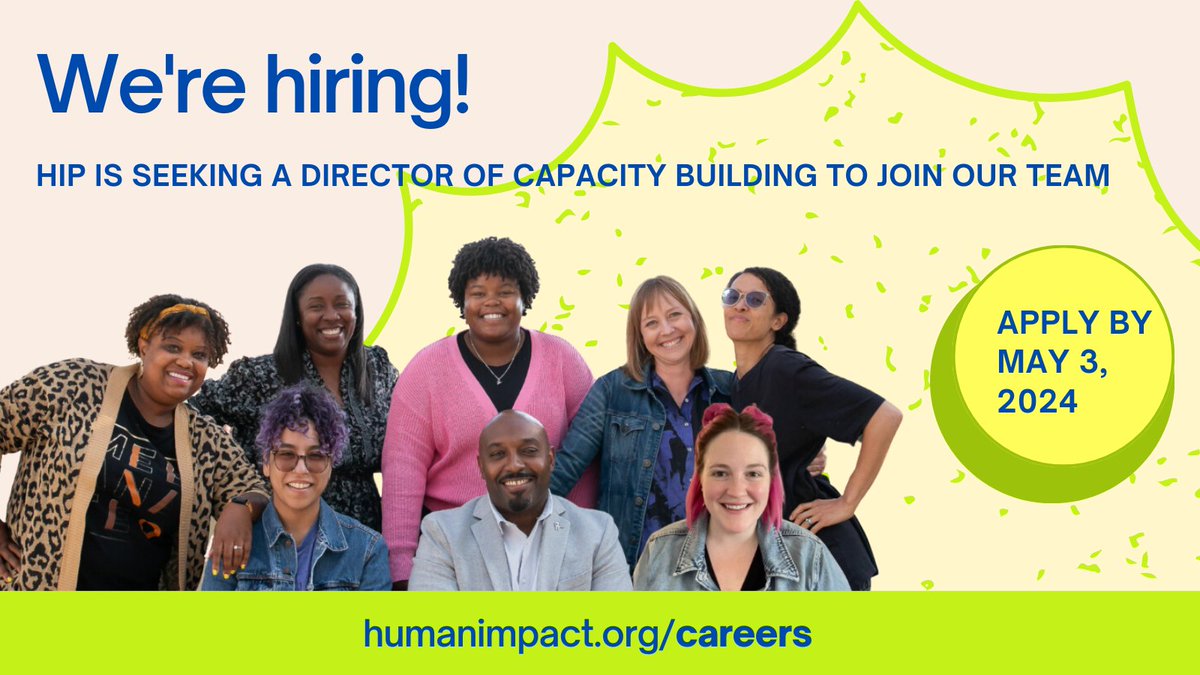 📢We're hiring for a Director of Capacity Building! This is an exciting opportunity to vision, design, + implement systems change processes to advance health equity + racial justice in #publichealth. Learn more + apply here by May 3, 2024! humanimpact.org/about-us/caree…