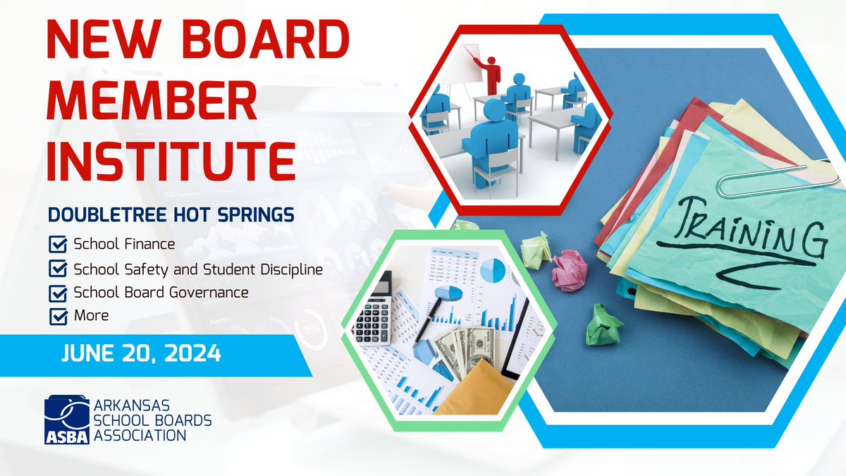 Join ASBA for a training session designed specifically for new board members. This essential one-day workshop will be held on June 20, 2024, in the picturesque city of Hot Springs, Arkansas, and offered virtually. Details and registration: arsba.org/article/1546970