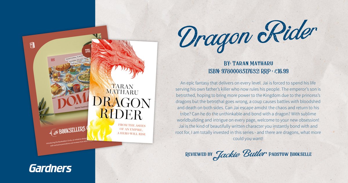 Check out 'Dragon Rider' by Taran Matharu, available to pre-order now! A big thank you to @padstowbooks for their fantastic review. 📚 Secure your copy for the 25th of April here: gardners.com/Product/978000… #booksellers #gardners