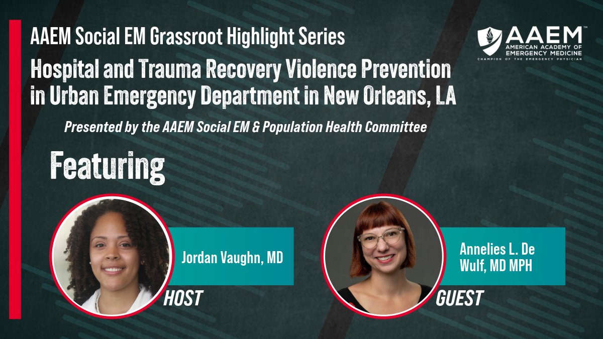 Join Drs. Vaughn (@jay_nei) & De Wulf as they discuss the process of creating a hospital-based violence prevention office in an urban emergency department with trauma recovery and case management intervention as it's foundation. #EmergencyMedicine Listen: bit.ly/4cROFvC