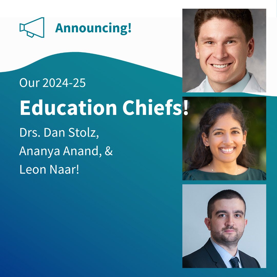 ANNOUNCING our 2024-2025 Education Chief Residents: @_Dan_Stoltz_, @AnanyaAnandMD, and Leon Naar! Please join us in congratulating and welcoming this dynamic team as our education champions for the upcoming year!