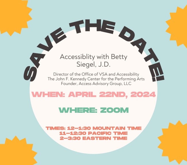 Join WESTAF's Grants, Awards and Programs (GAP) team on April 22 for a free Accessibility 101 webinar with Betty Siegel, Director of the Office of VSA and Accessibility at the The John F. Kennedy Center for the Performing Arts. Register here: ow.ly/rUlK50ReyCv