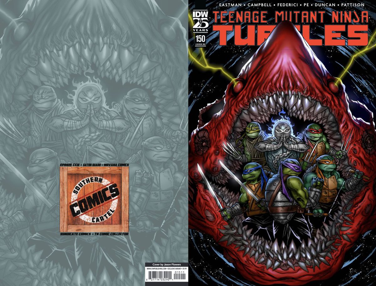 To celebrate #TheRoadto150 run by @mooncalfe1, we're doing a countdown of the RETAILER EXCLUSIVE covers for TMNT #150.

Today, we have a cover from @jasonflowersart for Southern Comics Cartel.

At your LCS on April 24: comicshoplocator.com

#TMNT #VariantCover #TMNT150