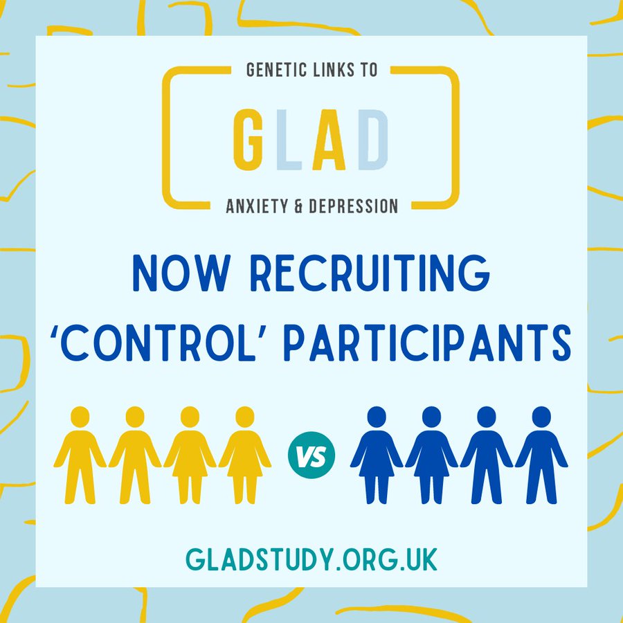 The @GLADStudy is now recruiting 'control' participants. These are participants who have no experience of a mental health condition. Find out more about how to get involved on the website: gladstudy.org.uk