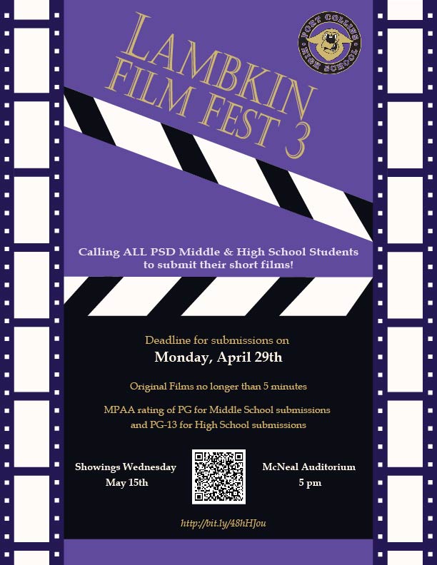 🎬 Lights, Camera, Action! 🎥 Are you a student interested in film? ✨ @FCHSLambkins, in partnership w/ Horsetooth Fest, are still accepting submissions from PSD middle & high school students for Lambkin Film Fest 3. Submission deadline is April 29. 📽➡bit.ly/Lambkin-Film-F…