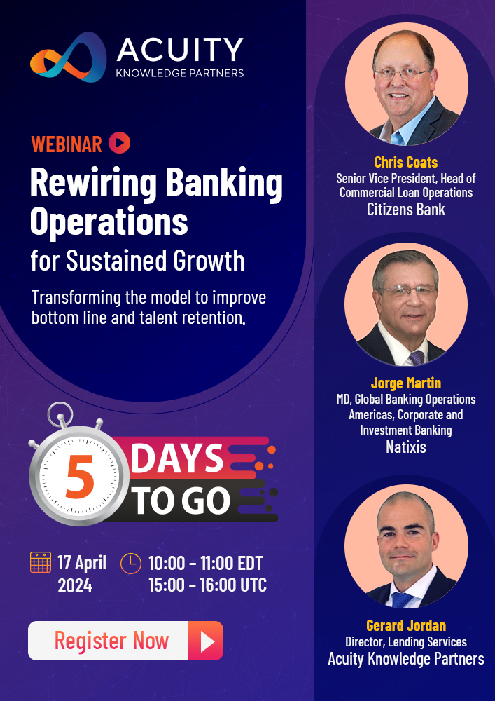 Just 5 days to go for our webinar on Rewiring Banking Operations for Sustained Growth | Transforming the model to improve bottom line and talent retention. Register now! bit.ly/3VVEBf6 #Lending #CommercialLending #Webinar