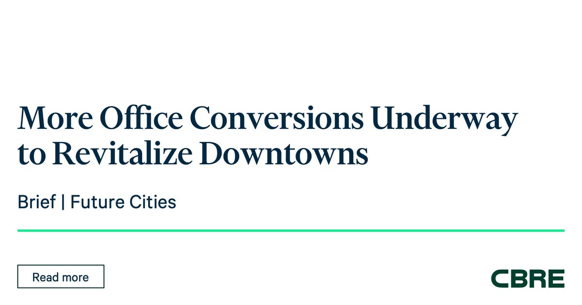 Office conversions are expected to more than double this year over last—and with hundreds more of these projects in the pipeline, some urban #office centers are slowly being transformed into more vibrant, commercially diverse districts. cbre.co/3vE3ocY