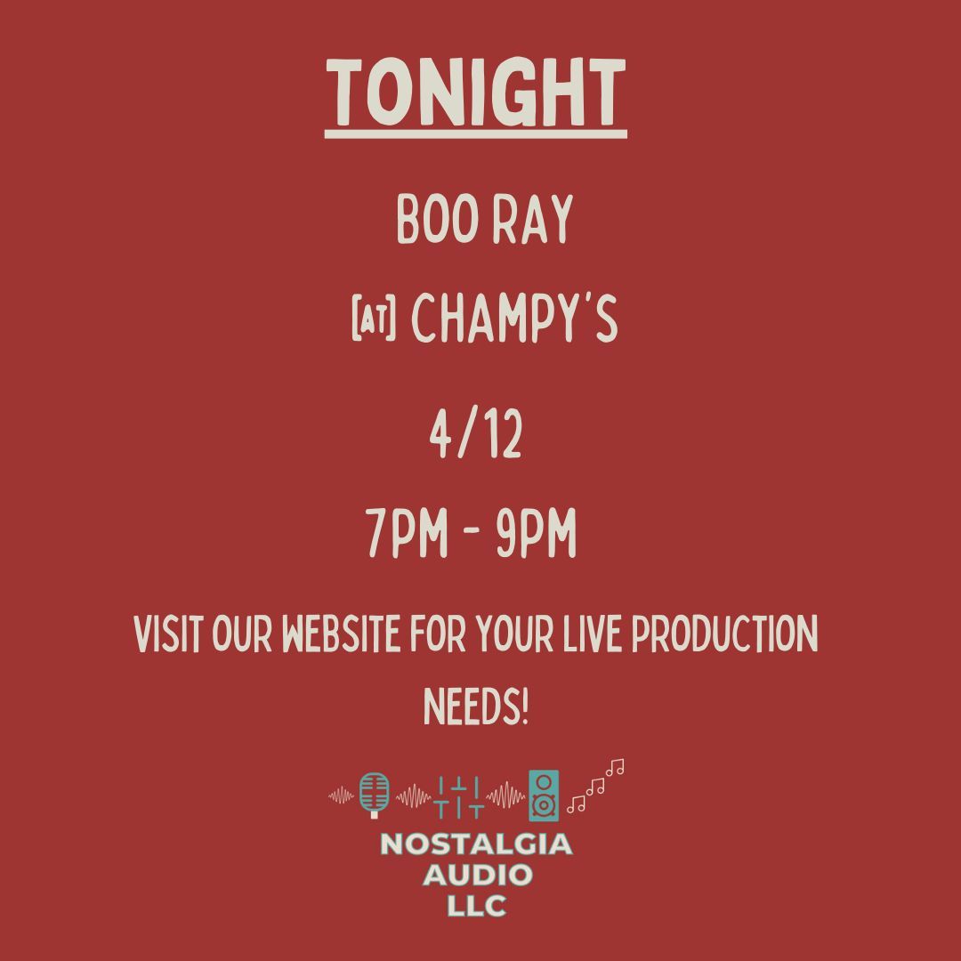 Hoo Ray! It's Boo Ray! You know we had to. Great artist and great sound, make a great night. See you there! #audio #audioengineer #shoalsmusic #livemusic #nostalgiaaudiollc #shoals #audio #audioengineer #shoalsmusic #livemusic #nostalgiaaudiollc #shoals #champys #musleshoal