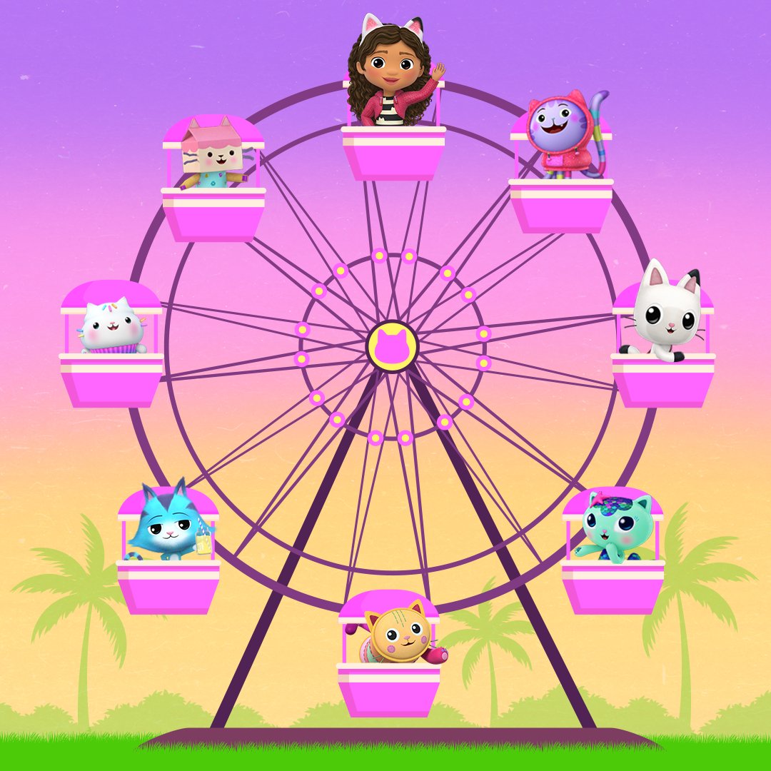 Now ✨ this ✨ is our kind of music festival! 🎡 🌴 🎶 Which Gabby Cat would you like to ride the Ferris wheel with? #GabbysDollhouse