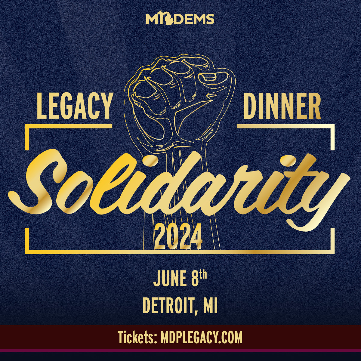 Join us on June 8 for our Legacy Dinner, an event aimed at securing victories across Michigan! This year, we embrace the theme of Solidarity, celebrating our united efforts on diverse issues critical for success. Let's make a difference together! Tickets: MDPLegacy.com