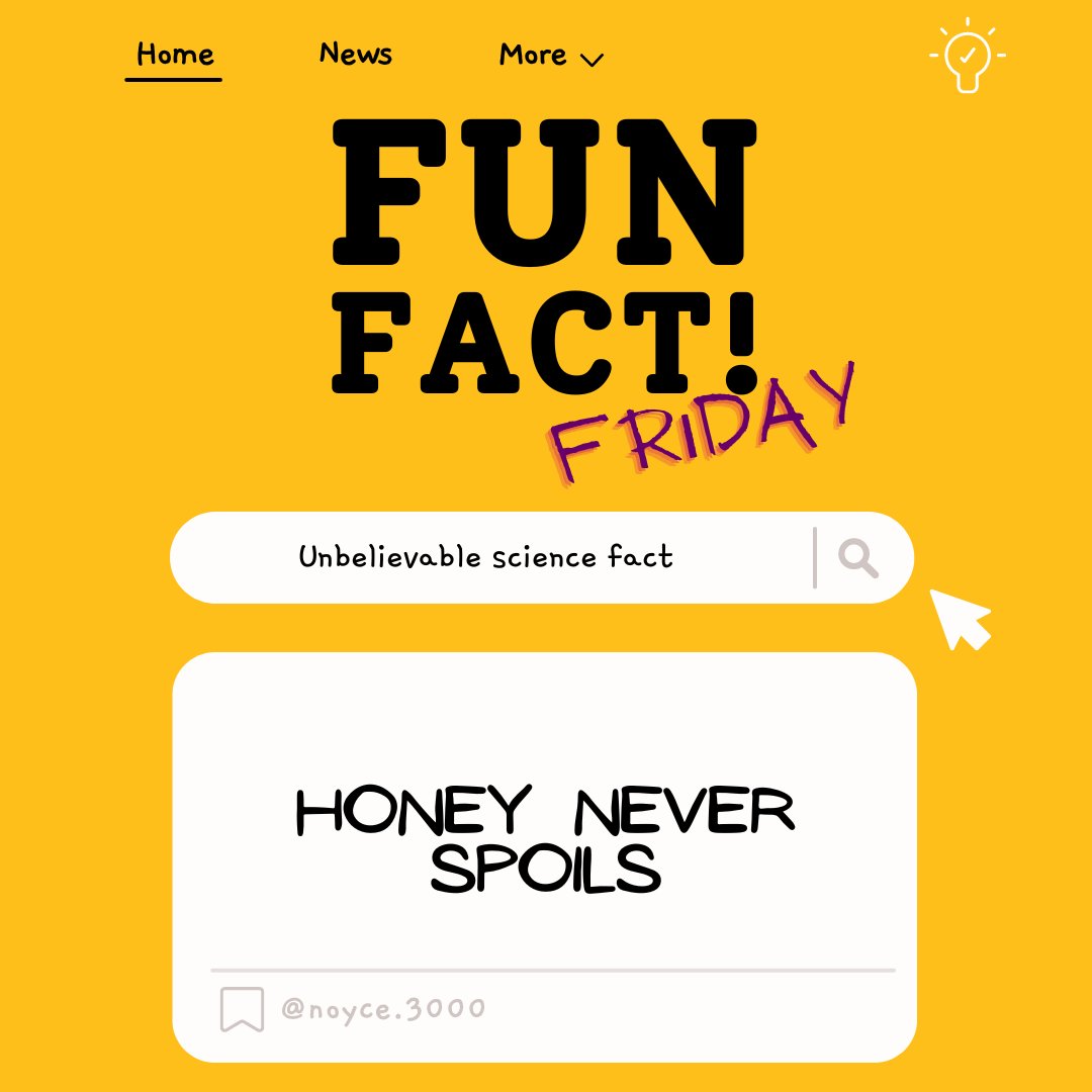 Honey found in ancient Egyptian tombs is still edible. Its long shelf life is due to its low water content and acidic pH, creating an inhospitable environment for bacteria and microorganisms. #STEMeducation #ScienceEducation #STEMforAll #WomeninSTEM #RepresentationMatters