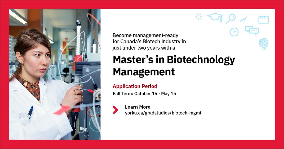 Right the future in biotechnology management in our one-of-a-kind program which includes two terms of paid placements. Students gain professional experience while making contributions to the growing biotechnology industry. Learn more | yorku.ca/gradstudies/bi… @YorkUScience