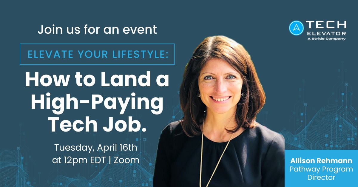 Searching for ways to land a high-paying #tech job? 💰 Join us on April 16th at 12pm EDT for our virtual event and learn how Tech Elevator can skyrocket your lifestyle! 🚀 Don't miss this opportunity, RSVP now! 💻 brnw.ch/21wILy6