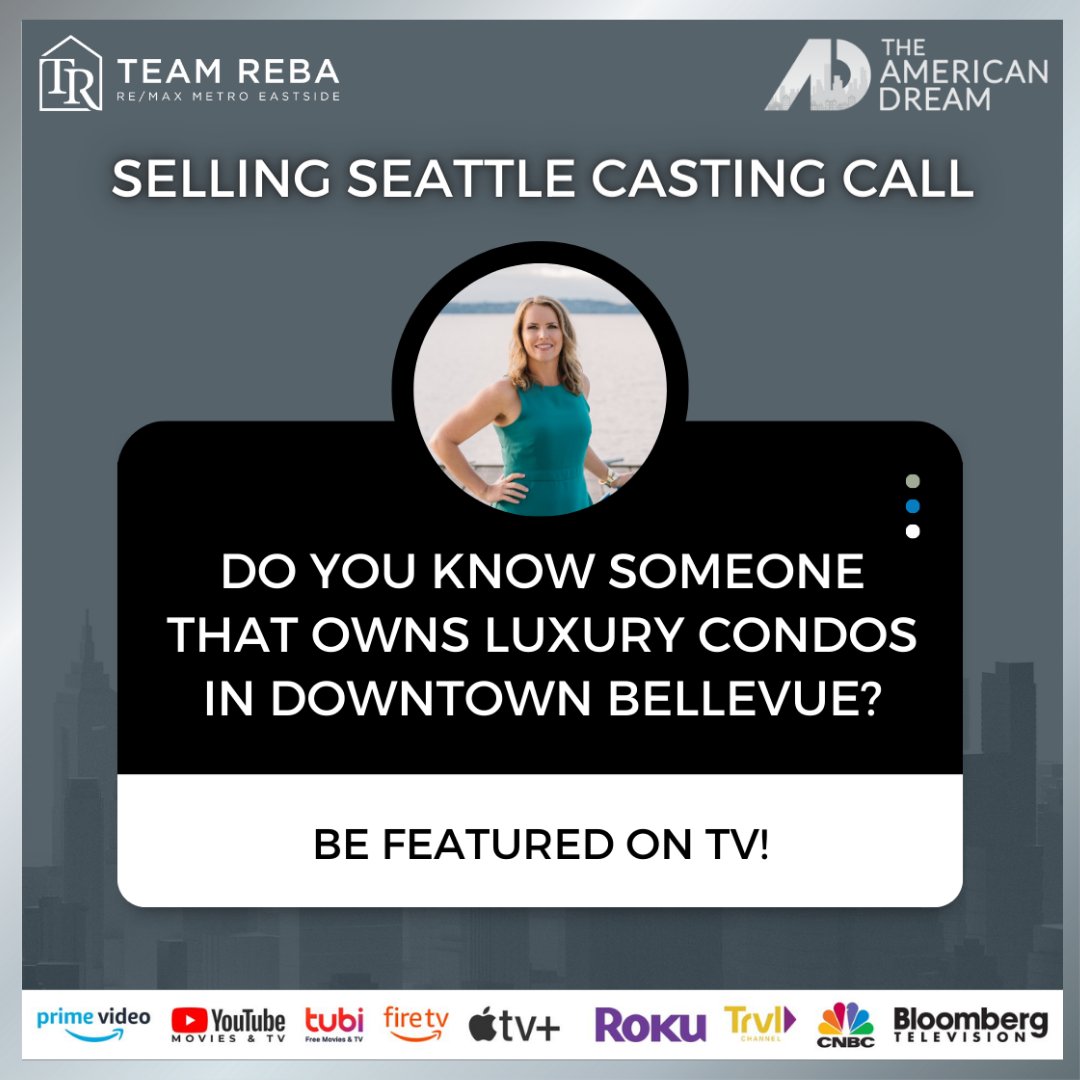 Calling all luxury condo owners in Downtown Bellevue! 🌆✨ 

Interested in being featured on American Dream TV? Contact us for a discovery call today. 
✉️ info@teamreba.com
📞206-457-2984

#LuxuryCondos #SellingSeattle #TeamReba