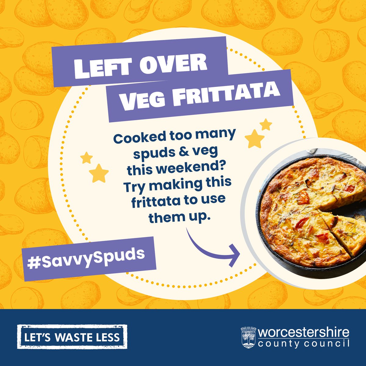 🥔🥕 Don't let those leftover spuds and veggies go to waste! Turn them into a delicious roasted veg frittata for Sunday supper 🍳 Visit bit.ly/3N7Sa6o for the recipe ! #SavvySpuds #FoodSavvyWorcestershire #letswasteless #NoFoodWaste #SundaySupper 🌱🍽️