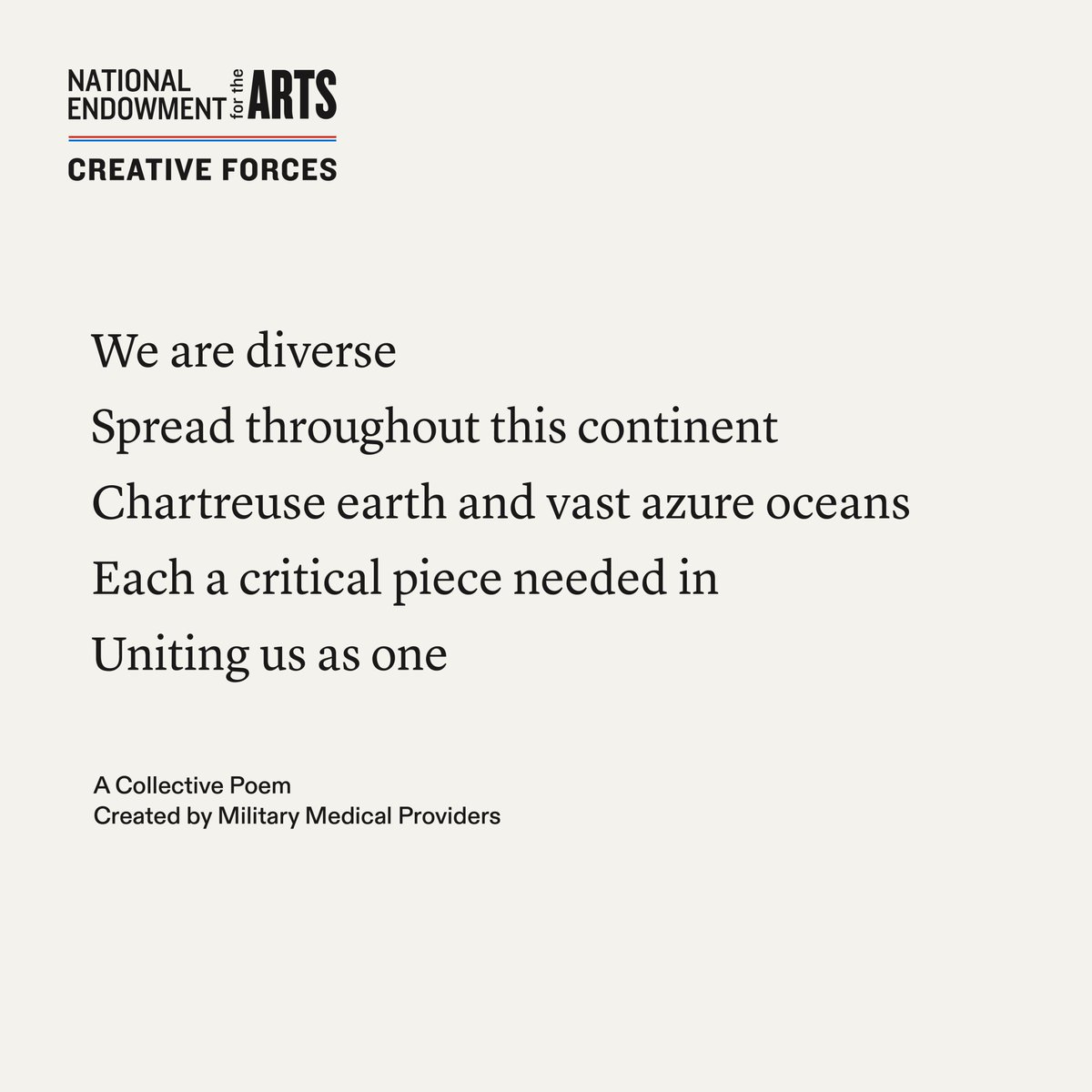 In celebration of #NationalPoetryMonth, we’re sharing a collective poem created by medical providers working with military-connected populations in 2020. This piece reminds us of the interconnectedness and the resilience found in unity. Learn more: bit.ly/3xzD1VZ