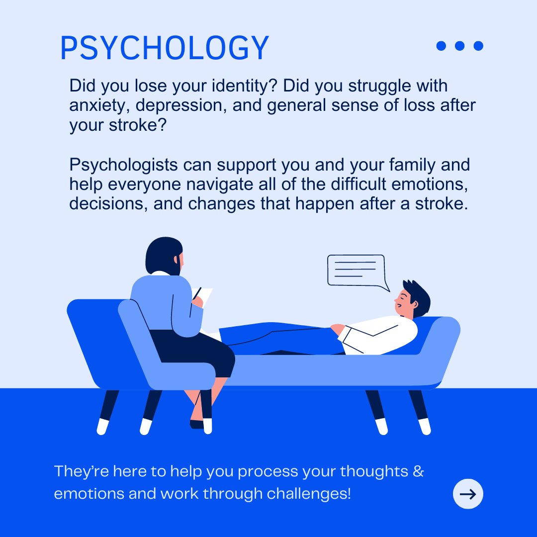 This #StrokeSpotlight is for psychologists! Life suddenly changes after stroke, and that can be really difficult to manage physically, mentally, and emotionally. If you're struggling after stroke, it's okay to ask for help! Psychologists may be your answer!