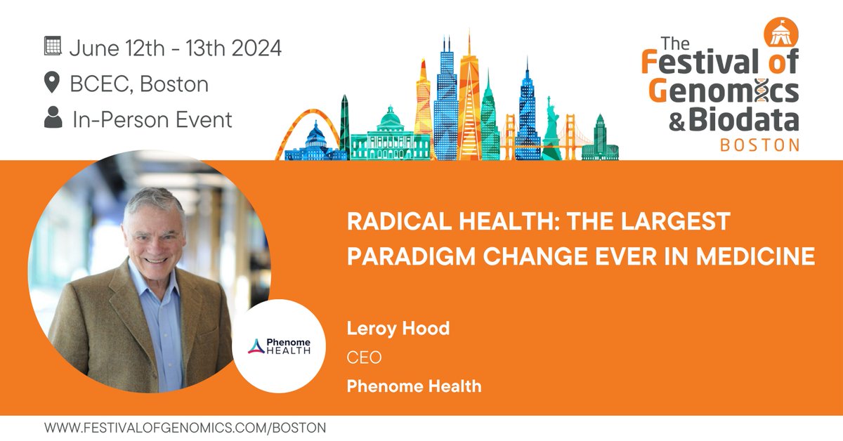 We're excited to welcome keynote speaker @ISBLeeHood, CEO at @phenomehealth, to #FOGBoston! Join us for his insightful talk, 'Radical Health: The Largest Paradigm Change Ever in Medicine.' Register now: hubs.la/Q02r3j-y0