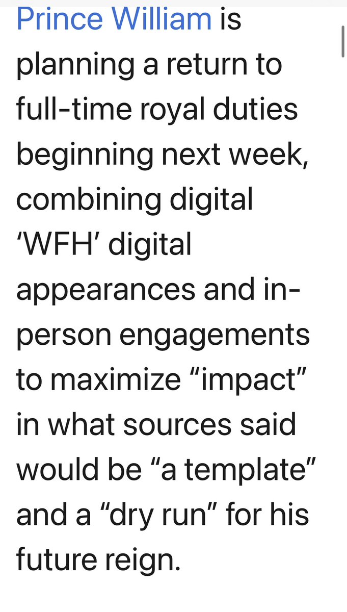 According the @thedailybeast William will be ‘working from home.’ He thinks there’s been an ‘unexpected intensification of his royal role’ and that working from home will be a template for his reign. In other words he wants to do even less while still taking the money.