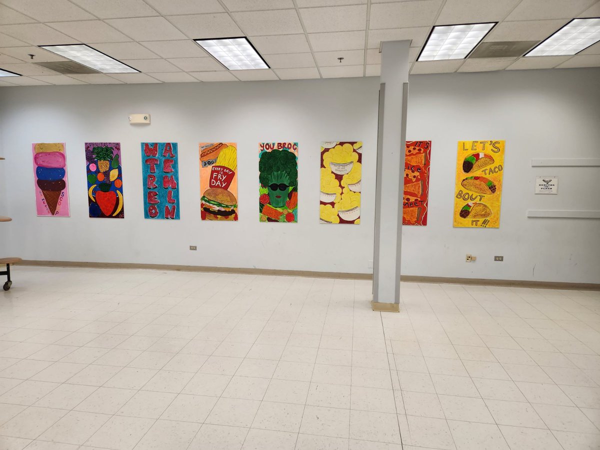 There is nothing like student artwork to brighten up a room! North Shore Academy Elementary students hung their paintings in the cafeteria. Several students participated in the art project alongside an art therapist. Way to go, students!
