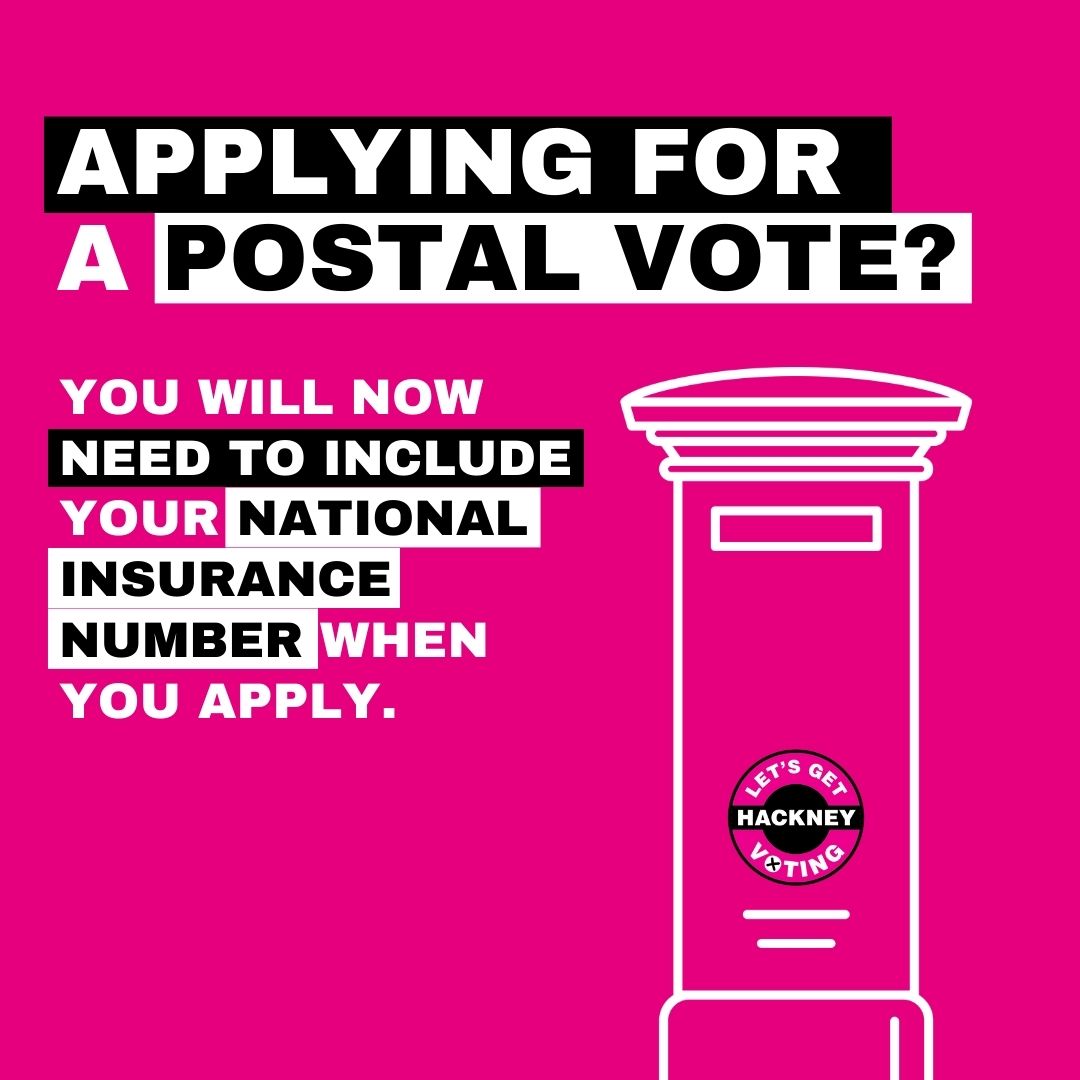 ❗ You have until 16 April to register to vote and until 17 April to apply for a postal vote in order to vote in the elections on 2 May. Don't get left behind! Let's #GetHackneyVoting orlo.uk/VqiYT