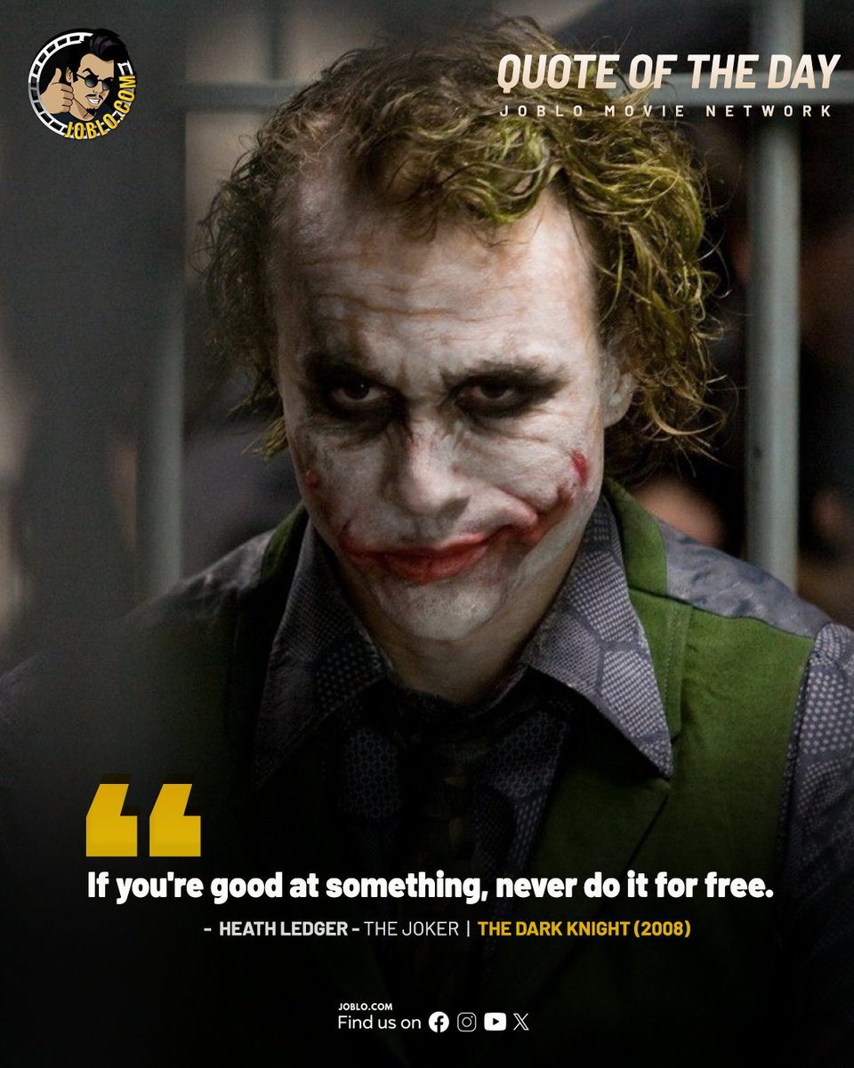 Quote of the Day: The Dark Knight (2008) 🎥
 
#JoBloMovies #JoBloMovieNetwork #moviequote #TheDarkKnight #HeathLedger