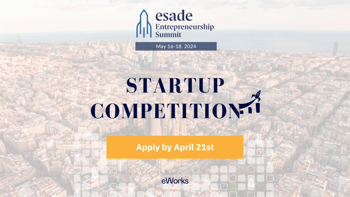 It's time to showcase your startup to the world! Apply now & pitch at the #EESummitStartupCompetition. Get the opportunity to talk with investors and other founders 👉esade.me/eesummitcompet… @esade #EESummit24 🚀