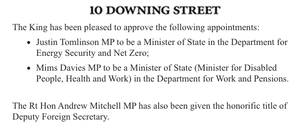 Constitutional innovation. Andrew Mitchell becomes deputy foreign secretary
