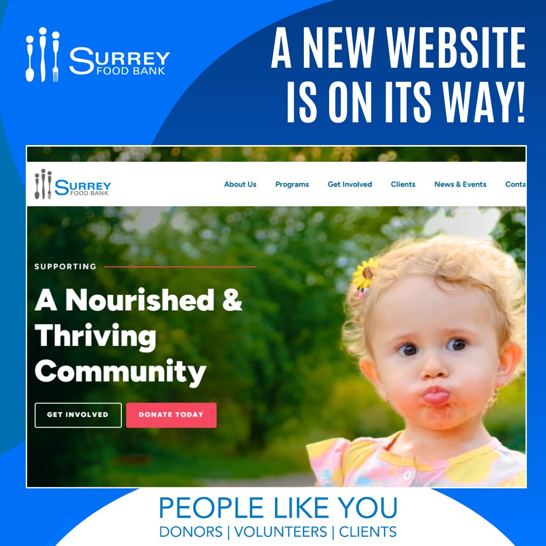 Hey SFB fam! 💙 Are you hyped? Get ready because The Surrey Food Bank is dropping something major this weekend! Our brand new new website is on the air! Check it out: surreyfoodbank.org Stay tuned and spread the word! Let's do this! 📲#SurreyFoodBank #Online #Website