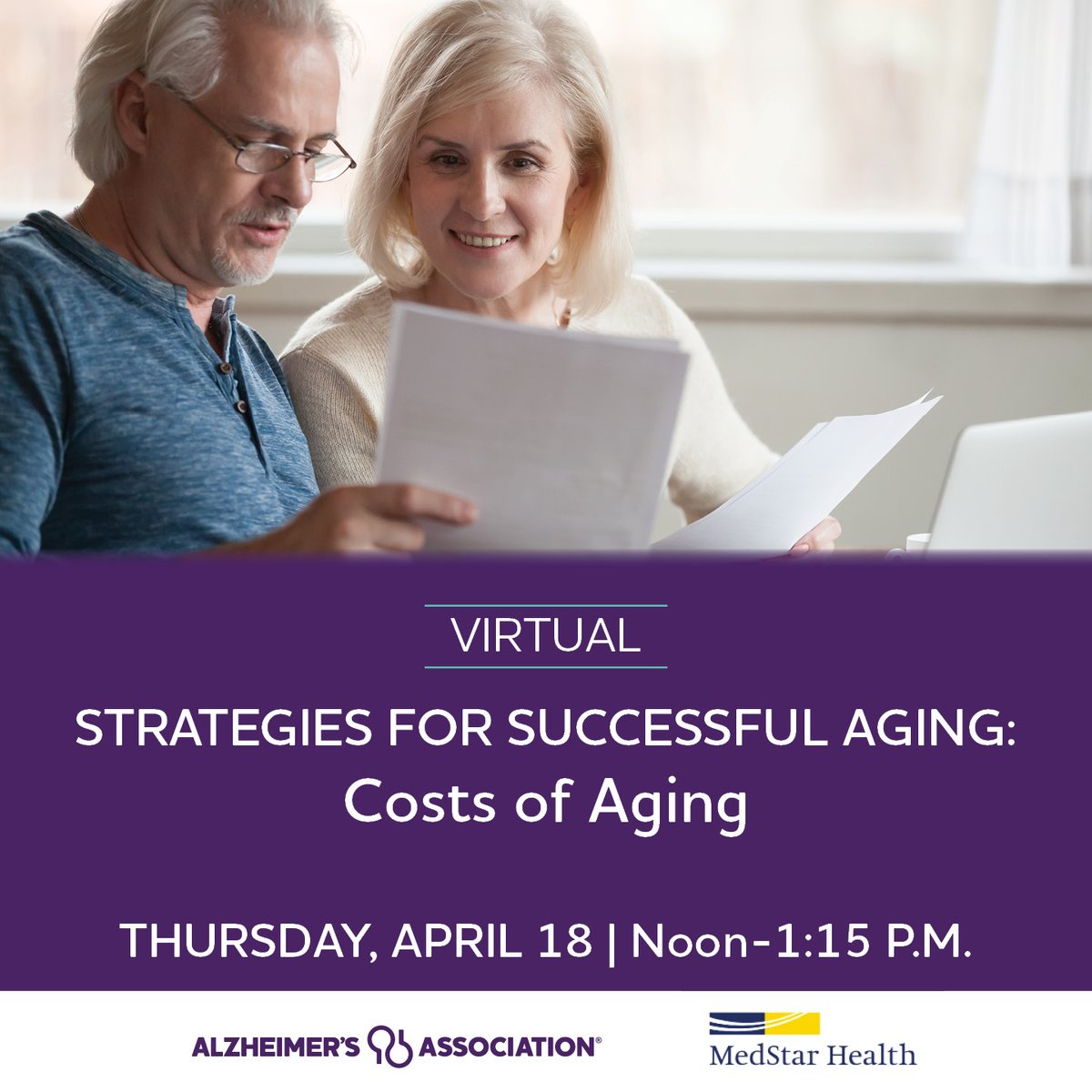 Join the Chapter and @MedStarHealth on Apr. 18 at Noon for a free virtual program on the costs of aging. Learn how to prepare for future care costs, prevent fraud and scams, and the benefits of early planning. Register to receive login instructions. ow.ly/ujfF50Rf6iN