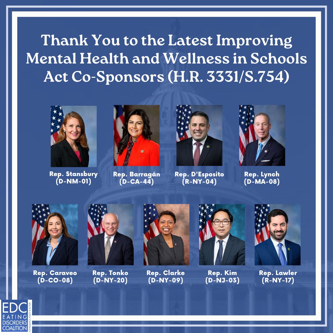 The @EDCoalition would like to thank @Rep_Stansbury, @RepBarragan, @RepDesposito, @RepStephenLynch, @RepCaraveoMD, @RepPaulTonko, @RepYvetteClarke, @RepAndyKimNJ & @RepMikeLawler for co-sponsoring the Improving Mental Health & Wellness in Schools Act!