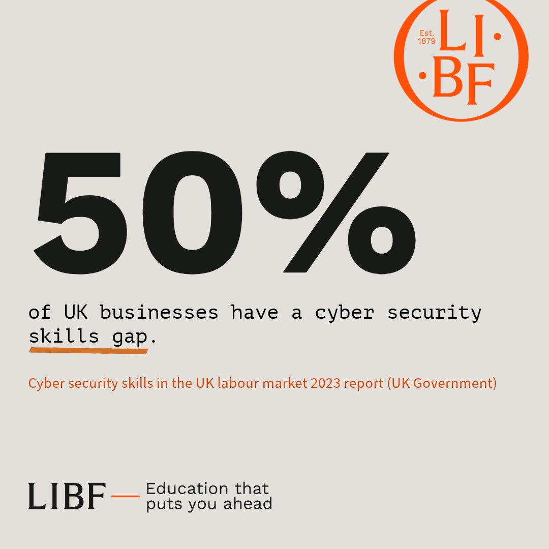 Did you know the UK Government's Cyber security skills in the UK labour market 2023 report showed 50% of UK businesses have a gap in their cyber security skills? Become part of the solution, with our cyber security career guide: bit.ly/3vGKCld #StudyLIBF